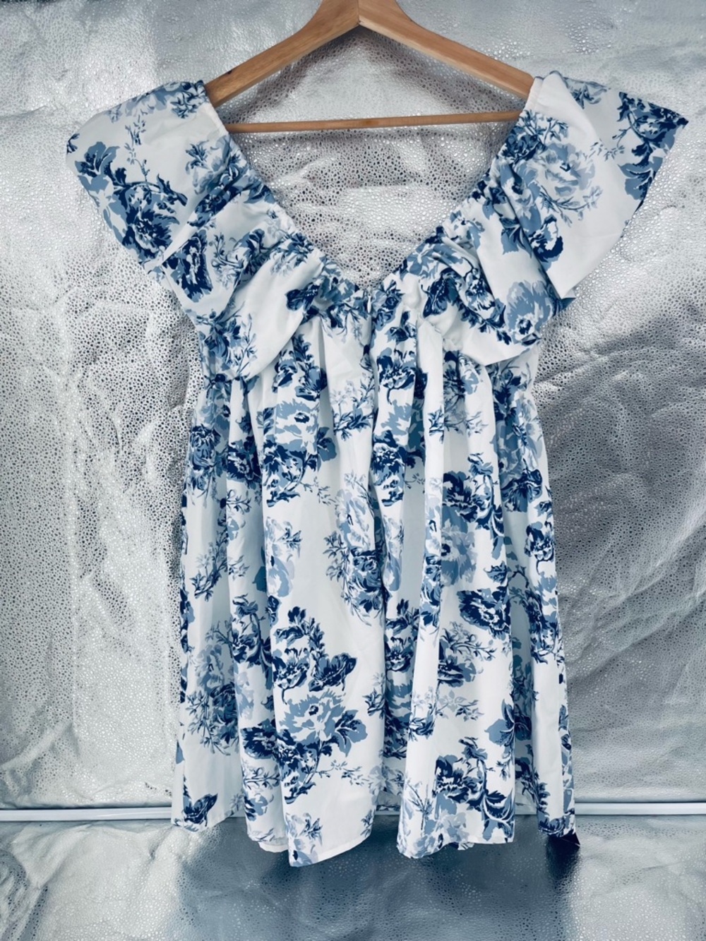 Floral Print Ruffle Shoulder Babydoll Boho Cottagecore Tunic Dress Size M - Picture 9 of 13